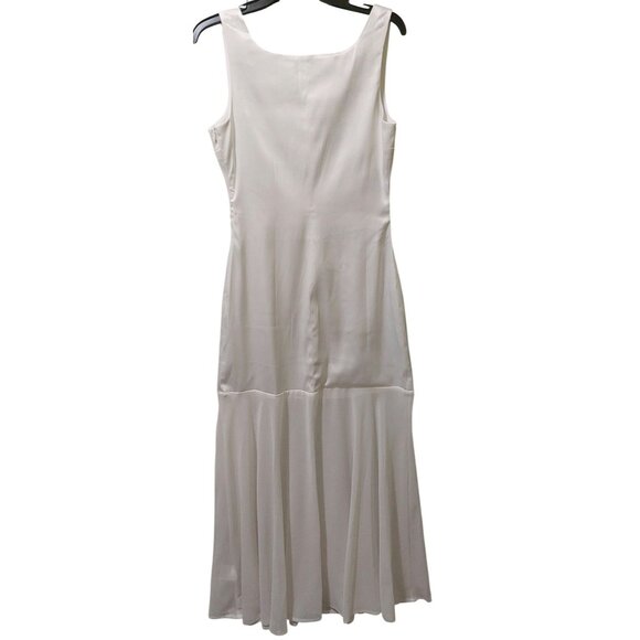 NWT Commense White Sleeveless Satin Maxi Dress W/ Sheer Skirt Size Medium - Picture 5 of 9